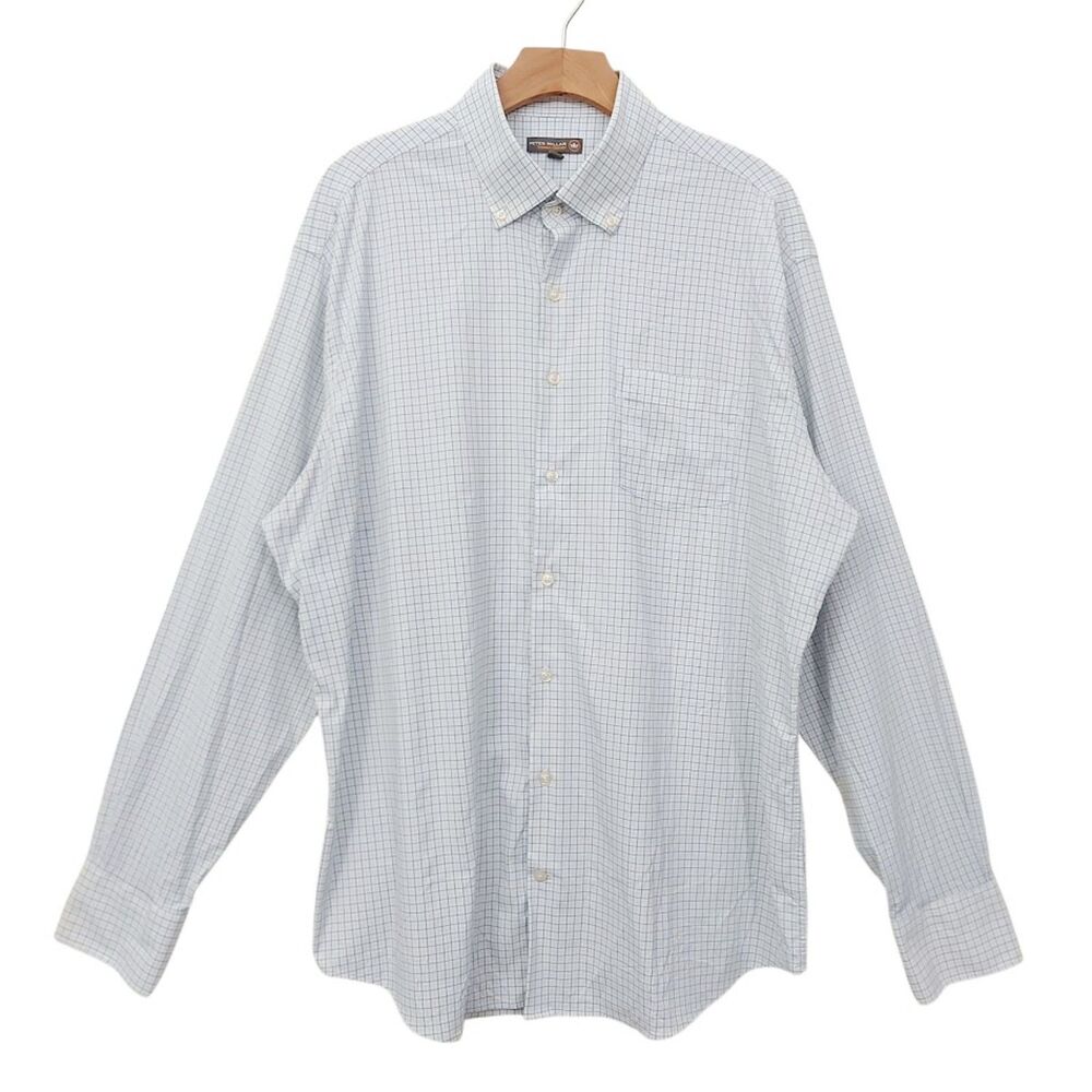 Peter Millar Summer Comfort Shirt Mens XL White Checks Performance Stretch Sport